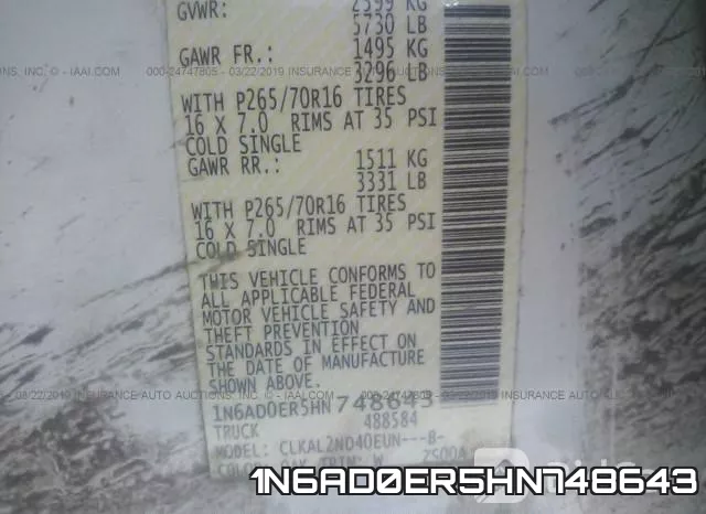 1N6AD0ER5HN748643 фото 10