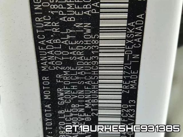 2T1BURHE5HC931385 фото 2