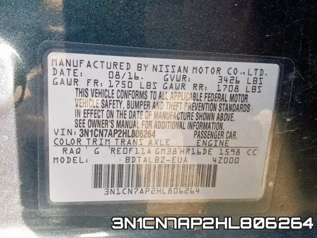 3N1CN7AP2HL806264 фото 2