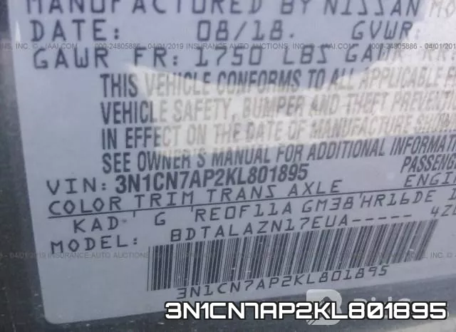 3N1CN7AP2KL801895 фото 9