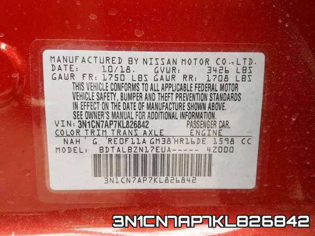 3N1CN7AP7KL826842 фото 2