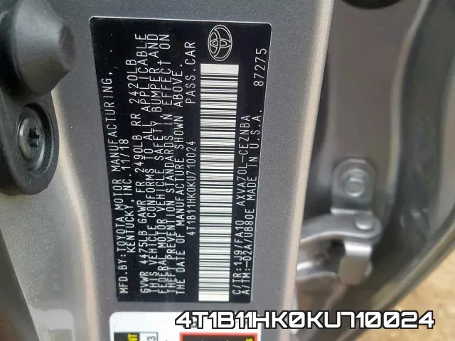 4T1B11HK0KU710024 фото 2