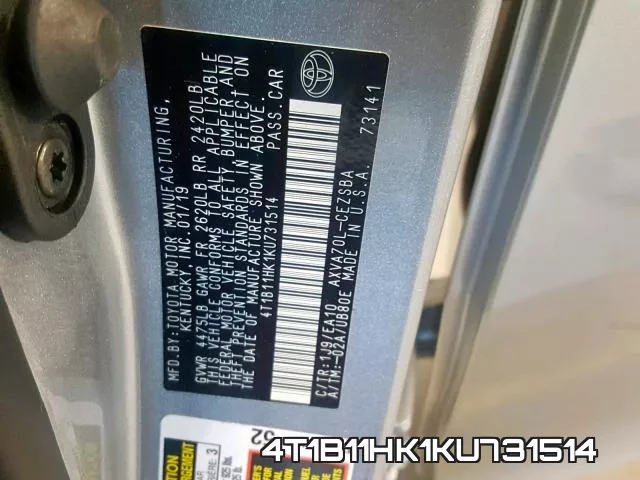 4T1B11HK1KU731514 фото 2