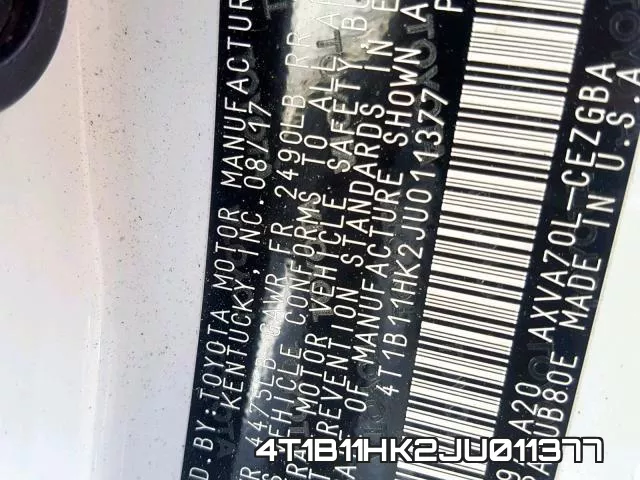 4T1B11HK2JU011377 фото 2