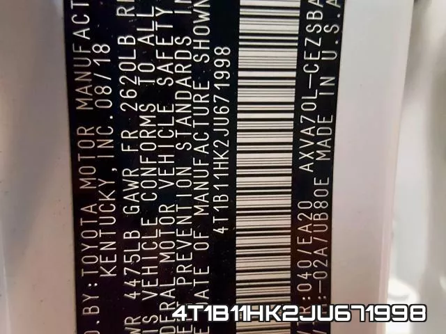 4T1B11HK2JU671998 фото 2