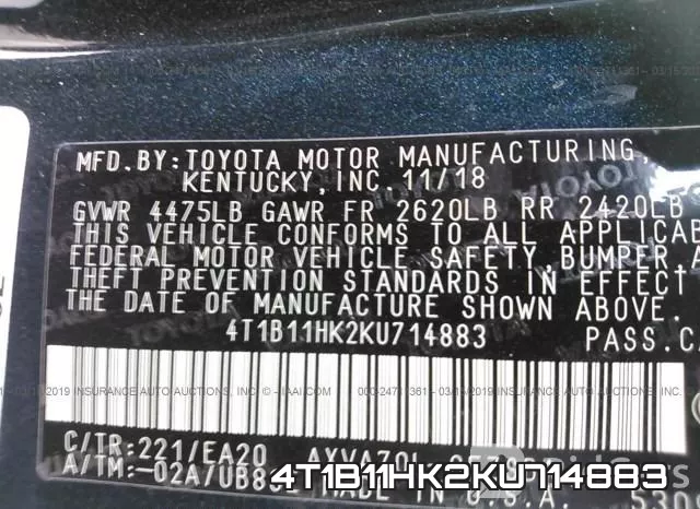 4T1B11HK2KU714883 фото 10
