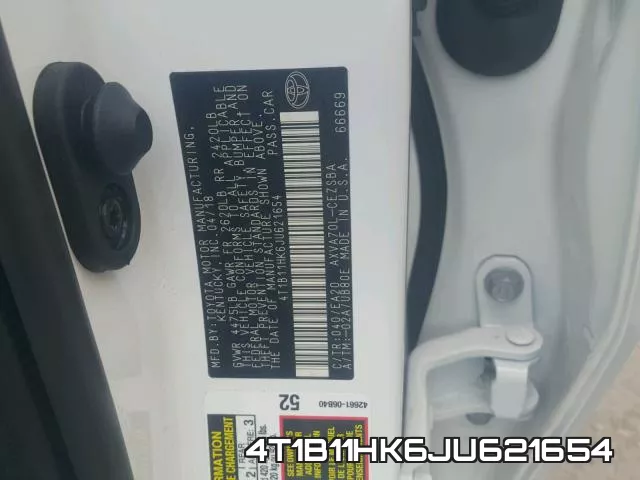 4T1B11HK6JU621654 фото 2