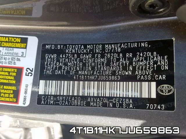4T1B11HK7JU659863 фото 2