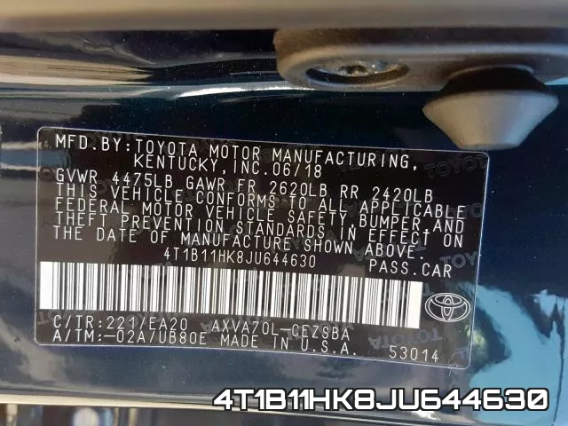 4T1B11HK8JU644630 фото 2