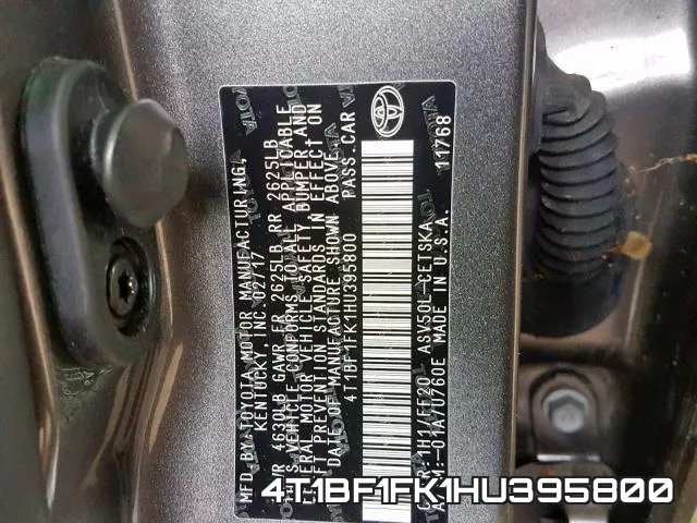4T1BF1FK1HU395800 фото 2