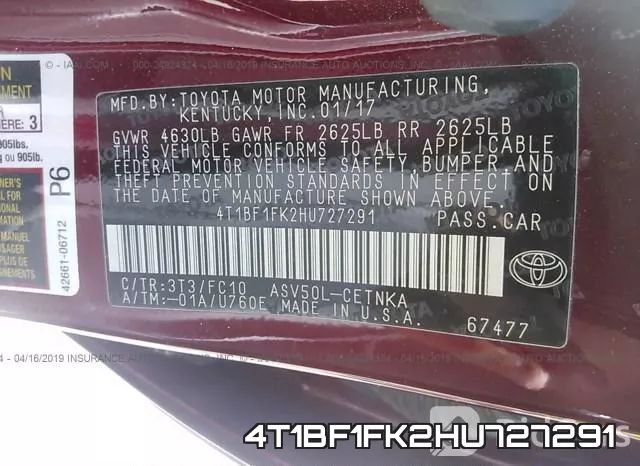 4T1BF1FK2HU727291 фото 10