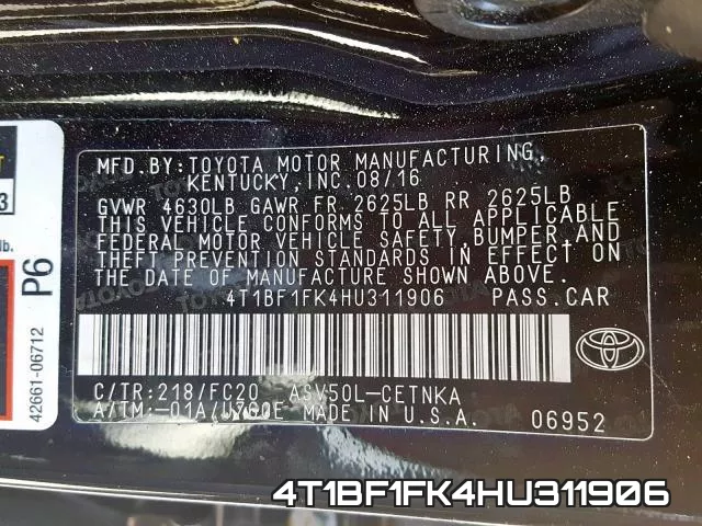 4T1BF1FK4HU311906 фото 2