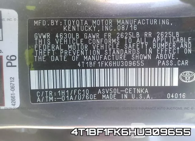 4T1BF1FK6HU309655 фото 10