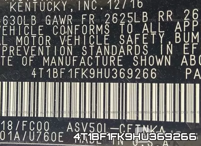 4T1BF1FK9HU369266 фото 10
