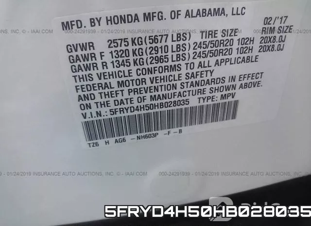 5FRYD4H50HB028035 фото 10