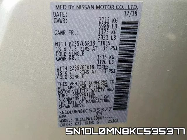 5N1DL0MN8KC535377 фото 2