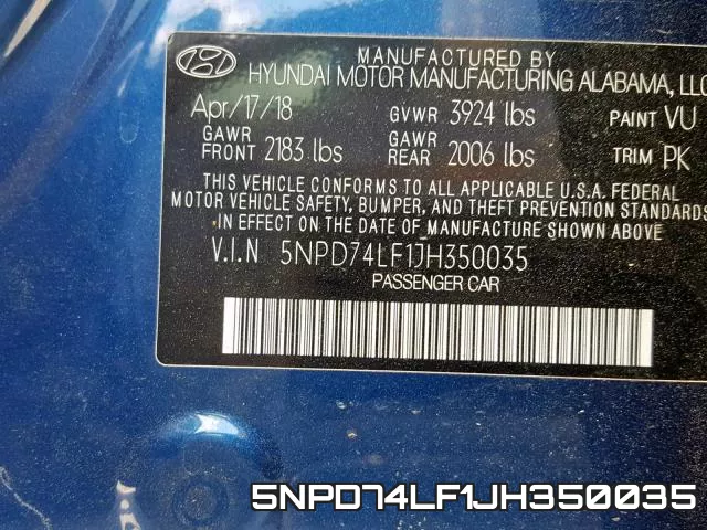 5NPD74LF1JH350035 фото 2