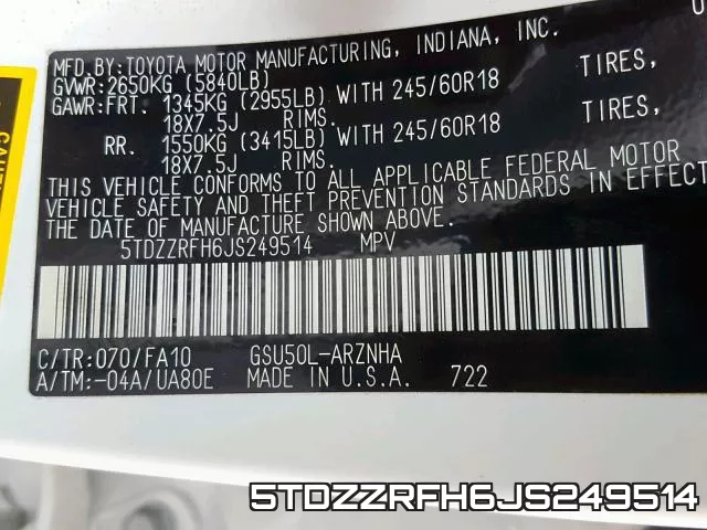 5TDZZRFH6JS249514 фото 2