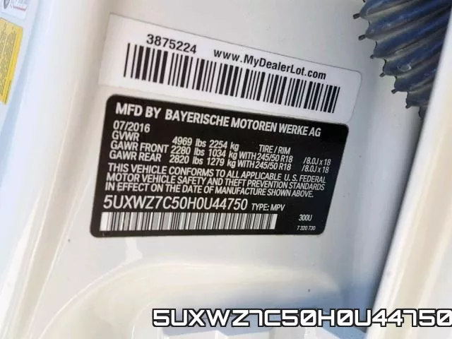 5UXWZ7C50H0U44750 фото 2