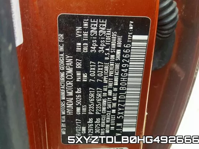 5XYZTDLB0HG492666 фото 2