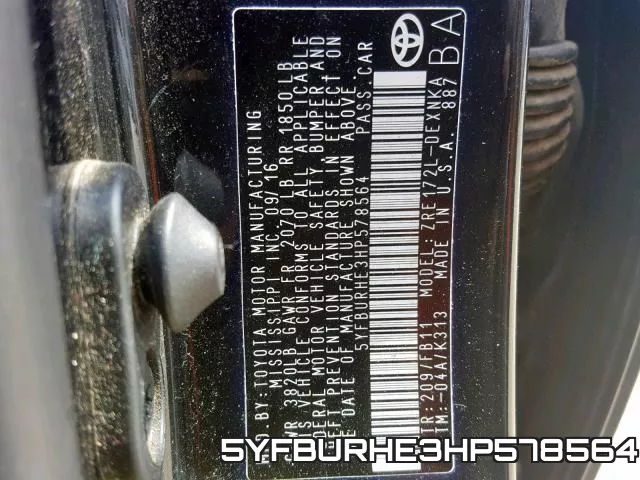 5YFBURHE3HP578564 фото 2