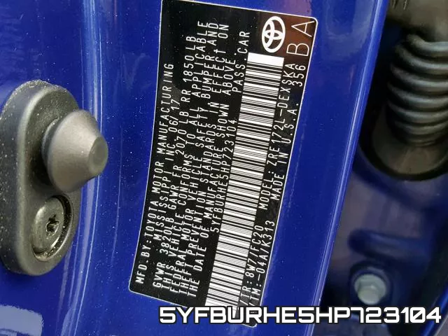 5YFBURHE5HP723104 фото 2