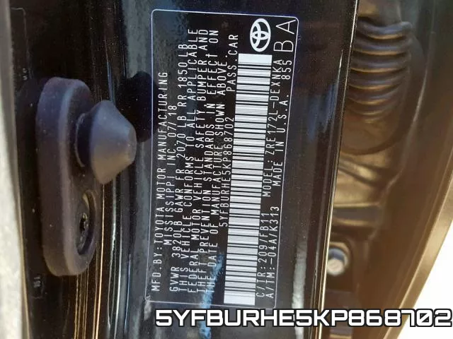 5YFBURHE5KP868702 фото 2