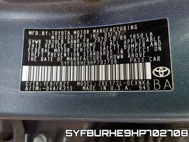 5YFBURHE9HP702708 фото 2