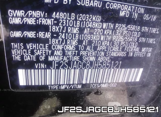 JF2SJAGC8JH585121 фото 10