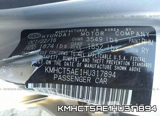 KMHCT5AE1HU317894 фото 10