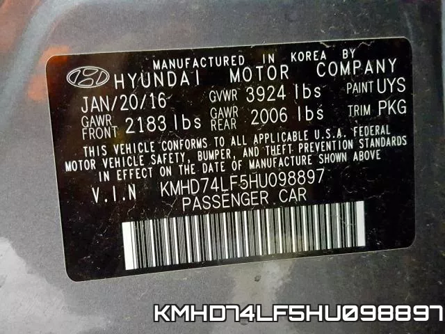 KMHD74LF5HU098897 фото 2
