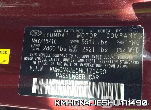 KMHGN4JE5HU171490 фото 9