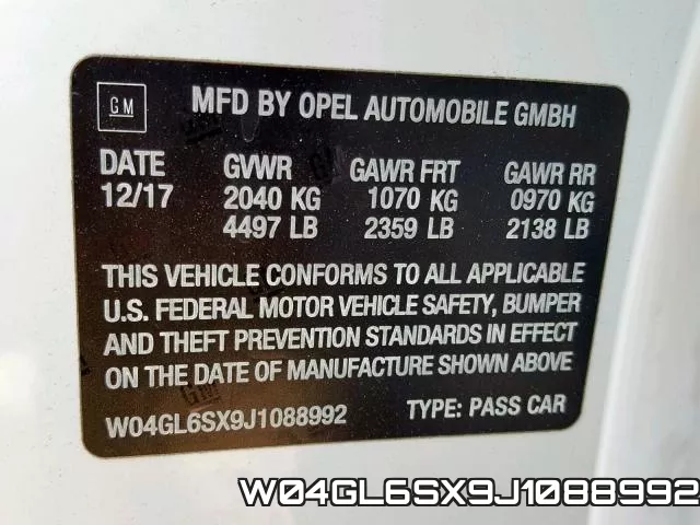W04GL6SX9J1088992 фото 2