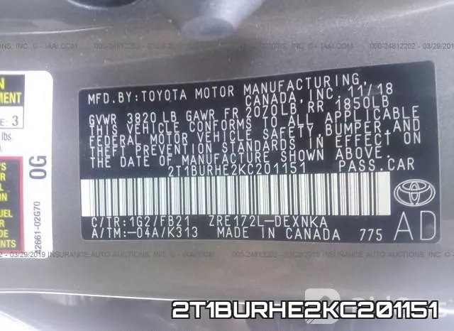 2T1BURHE2KC201151 фото 10