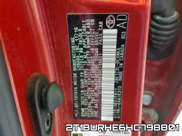 2T1BURHE6HC798801 фото 2