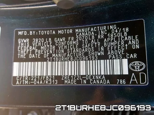 2T1BURHE8JC096193 фото 2