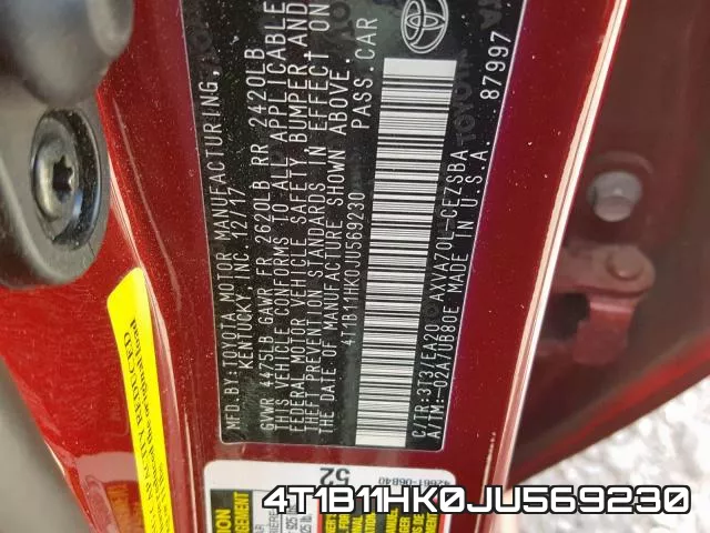 4T1B11HK0JU569230 фото 2