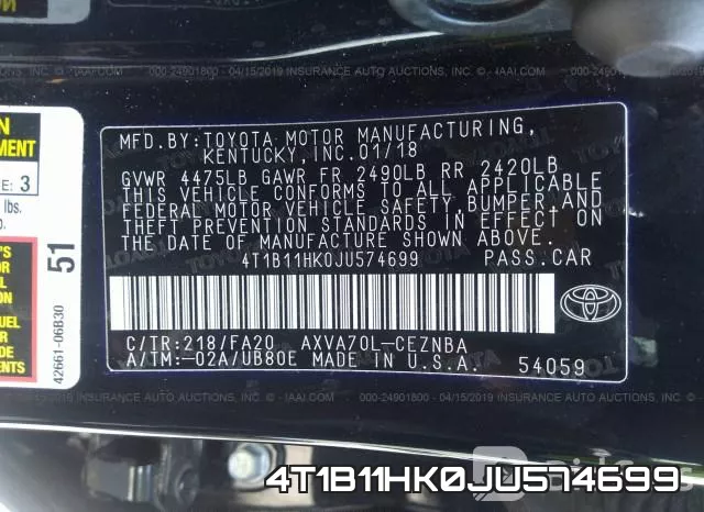 4T1B11HK0JU574699 фото 10