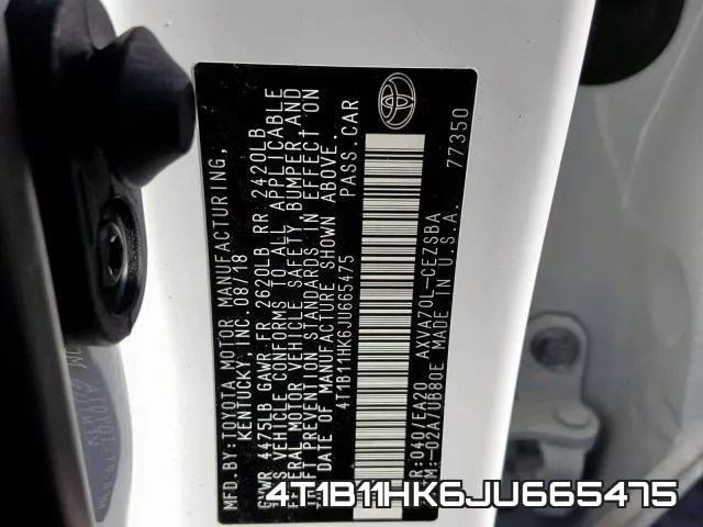 4T1B11HK6JU665475 фото 2