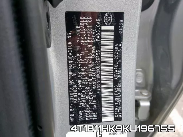 4T1B11HK9KU196755 фото 2
