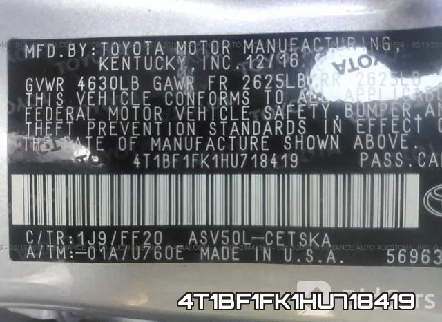 4T1BF1FK1HU718419 фото 9