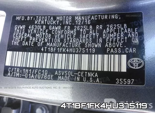 4T1BF1FK4HU375119 фото 10