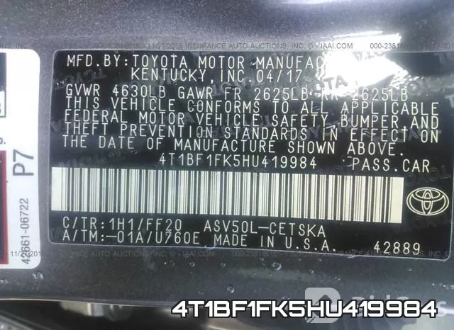 4T1BF1FK5HU419984 фото 10