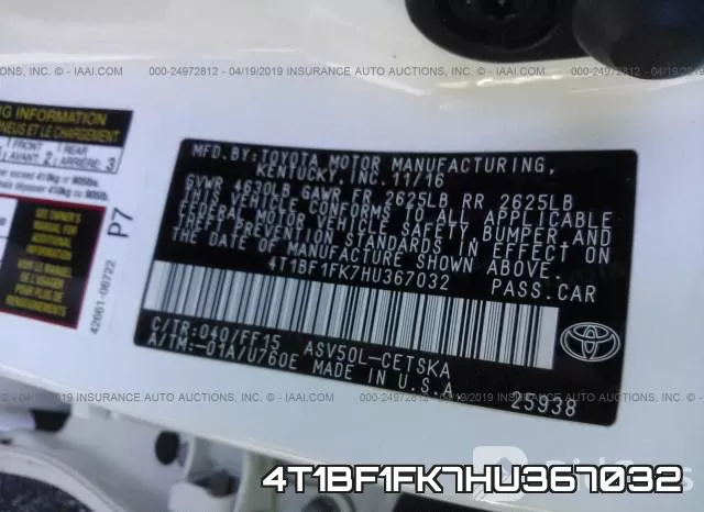 4T1BF1FK7HU367032 фото 10