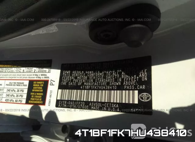 4T1BF1FK7HU438410 фото 10