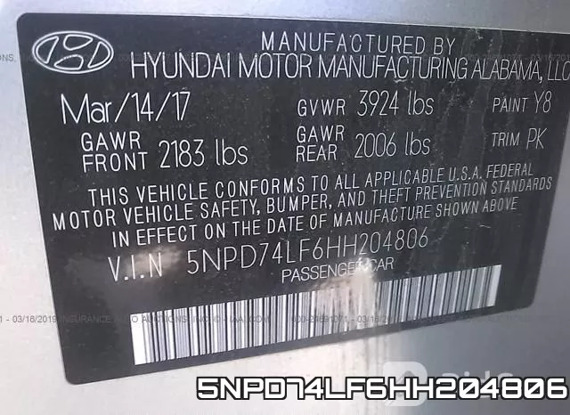 5NPD74LF6HH204806 фото 10