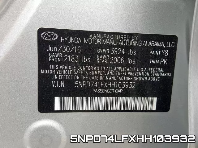 5NPD74LFXHH103932 фото 2