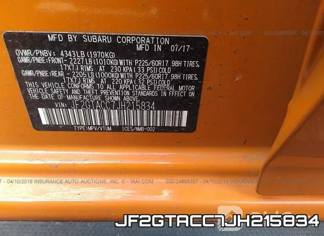 JF2GTACC7JH215834 фото 10