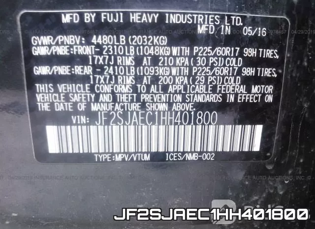 JF2SJAEC1HH401800 фото 10