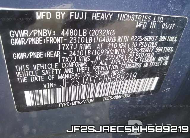 JF2SJAEC5HH589219 фото 10